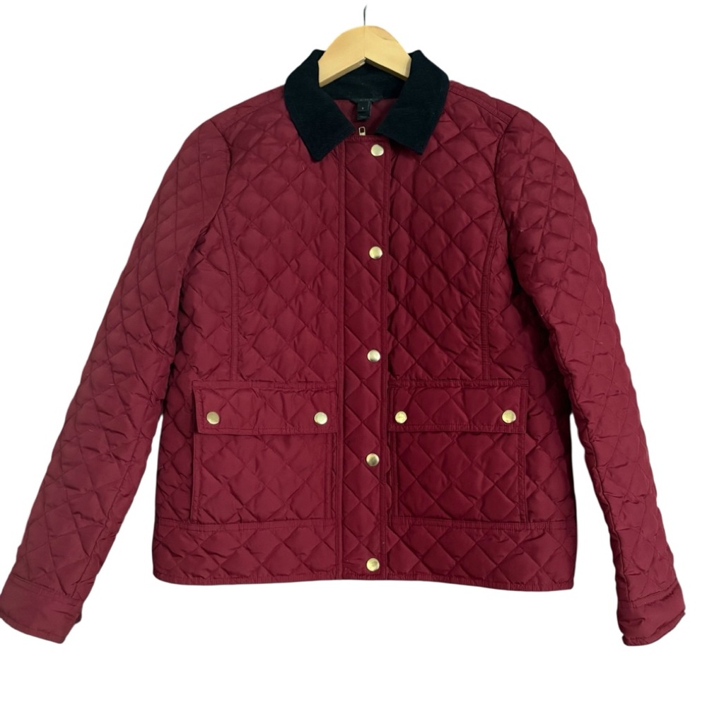 J Crew Down Quilted Corduroy Collar Barn Tack Jacket Crimson ASO New Girl Sz S